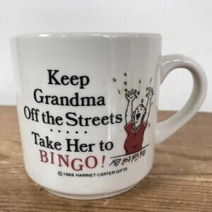 Vintage 1988 Funny Keep Grandma Off the Streets Bingo Humor Coffee Diner Mug